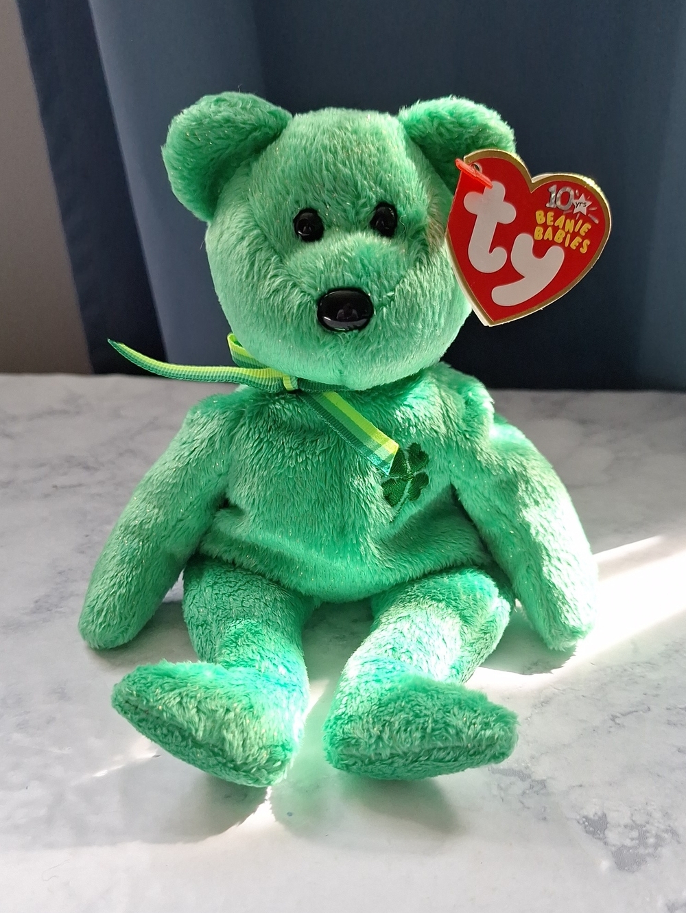 Ty Green Lucky Shamrock Bear Plush with Ribbon
